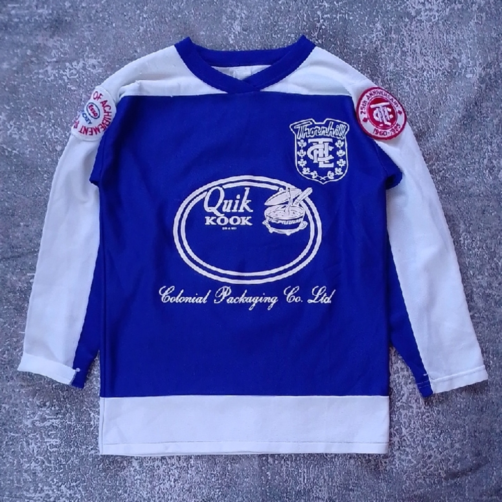 Vintage 1984 Quik Kook Brand Thornhill Hockey Jersey Colonial Packaging Co. LTD